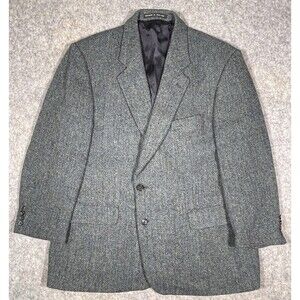 Harris Tweed Blazer Grey Herringbone Tailored In London Size 44L